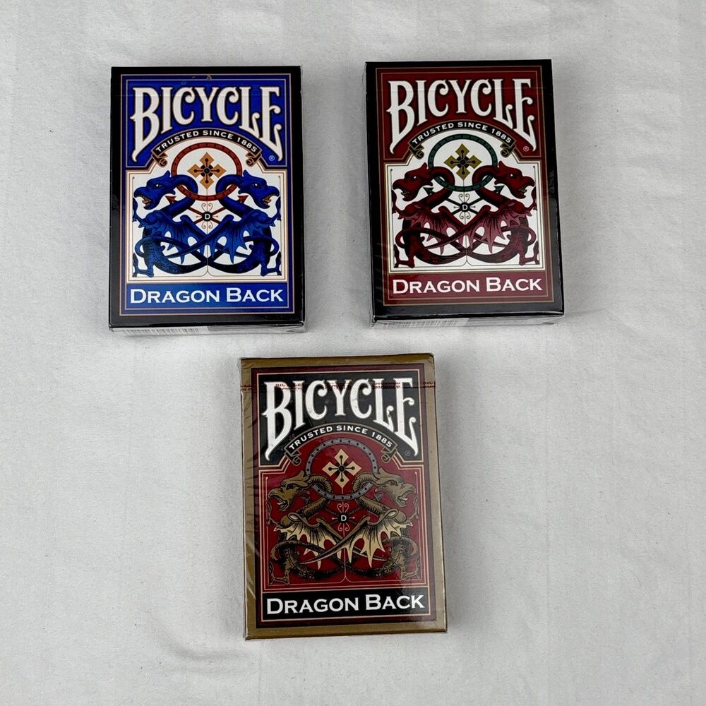 Bicycle Dragon Back Playing Cards 3 Decks Red Blue Gold 2011 NEW & SEALED